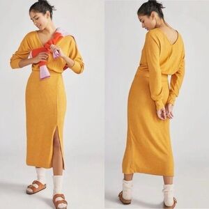Anthropologie Daily Practice Barre Ribbed Knit Midi Dress yellow